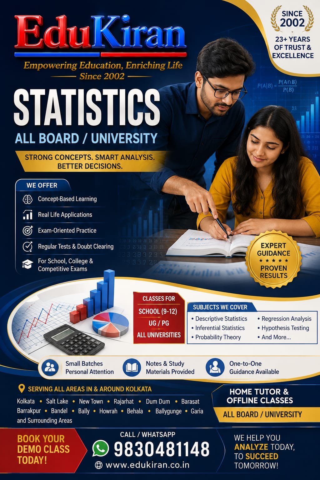 Statistics Coaching in Kolkata by EDUKIRAN – Expert Home Tutors and Offline Statistics Classes for School, College & University Students Since 2002